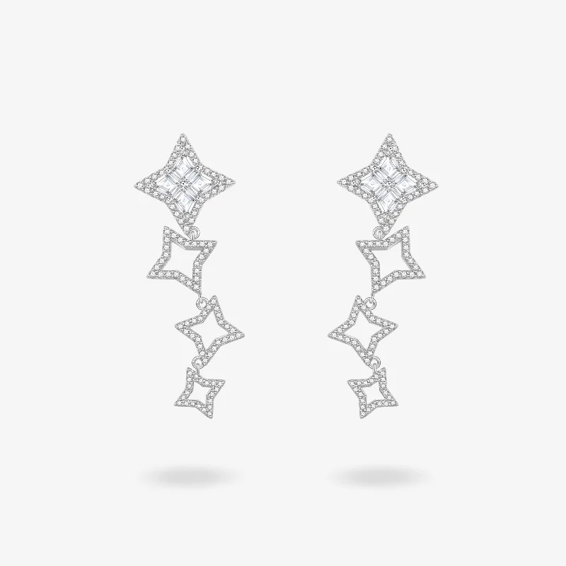 Silk cord earrings-"Starlit Melody" Sterling Silver Drop Earrings