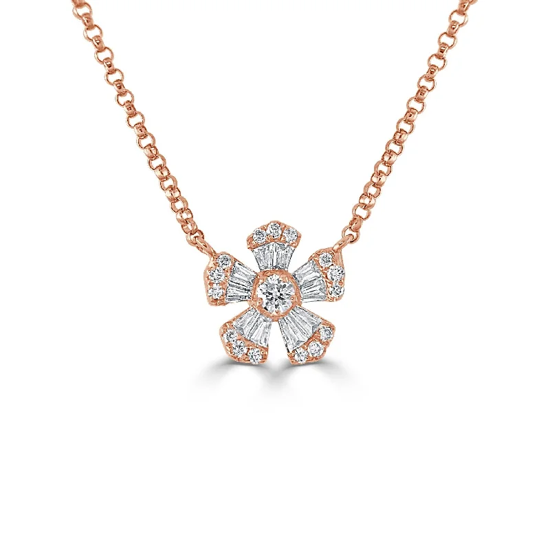 Silk thread necklaces-Joelle Diamond Flower Necklace Pendant 14K Rose Gold 1/3 ct