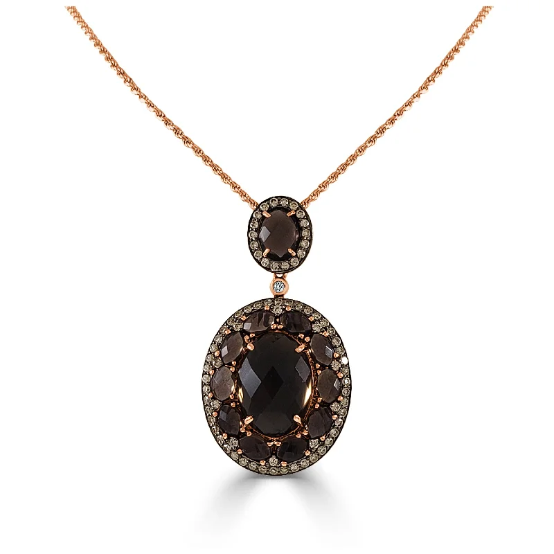 Emerald drop necklaces-Joelle 14K Rose Gold 1.2 ct Brown Diamond & 16 ct Smoky Quartz Pendant Necklace