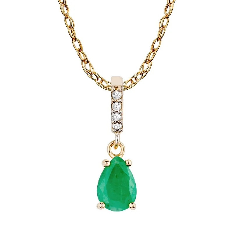 Pixie wing necklaces-Viducci 10k Yellow Gold Genuine Pear-Shape Emerald and Diamond Drop Pendant Necklace