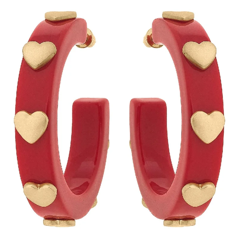 Pure stud earrings-Canvas Style - Libby Heart Resin Hoop Earrings: Red