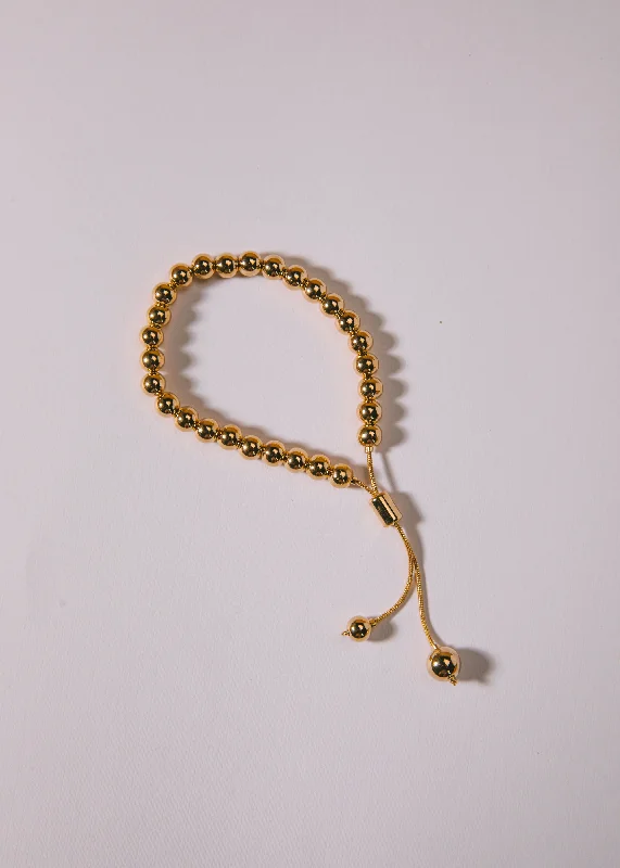 Bamboo weave bangles-Adjustable Gold Ball Bracelet