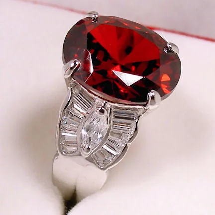 Classic ruby engagement rings-Valeska: 9.6ct Red Fire Garnet & Russian CZ Cocktail Dinner Ring