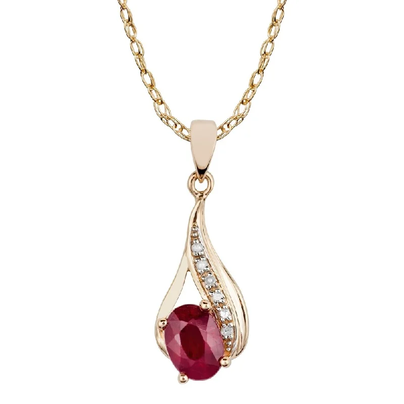 Polished name necklaces-Viducci 10k Yellow Gold Genuine Oval Ruby and Diamond Drop Pendant Necklace