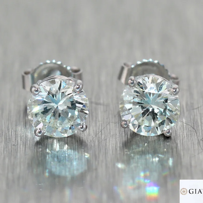 Patina brass earrings-GIA 2.01ctw Round Brilliant L VS1-VS2 Diamond 14k White Gold Stud Earrings