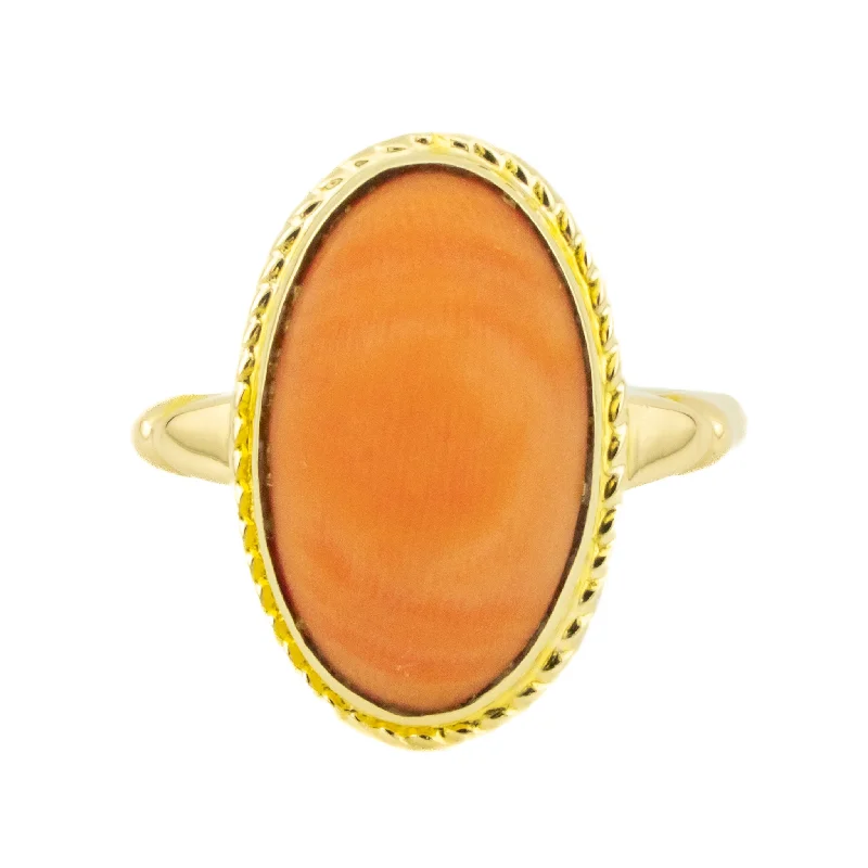 Satin silver engagement rings-Coral Solitaire Fashion Ring in 14K Yellow Gold - Size 7.25