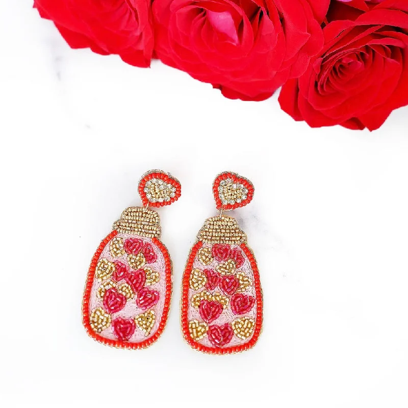 Vintage flair earrings-Bottle of Love Beaded Heart Earrings