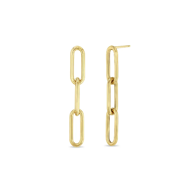 Layered tier earrings-14k Gold Large Paperclip Chain Drop Earrings