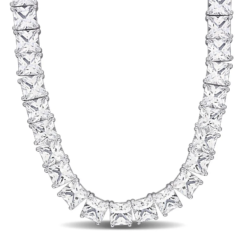 Spring clasp necklaces-Miadora 90ct TGW Created White Sapphire Tennis Necklace in Sterling Silver