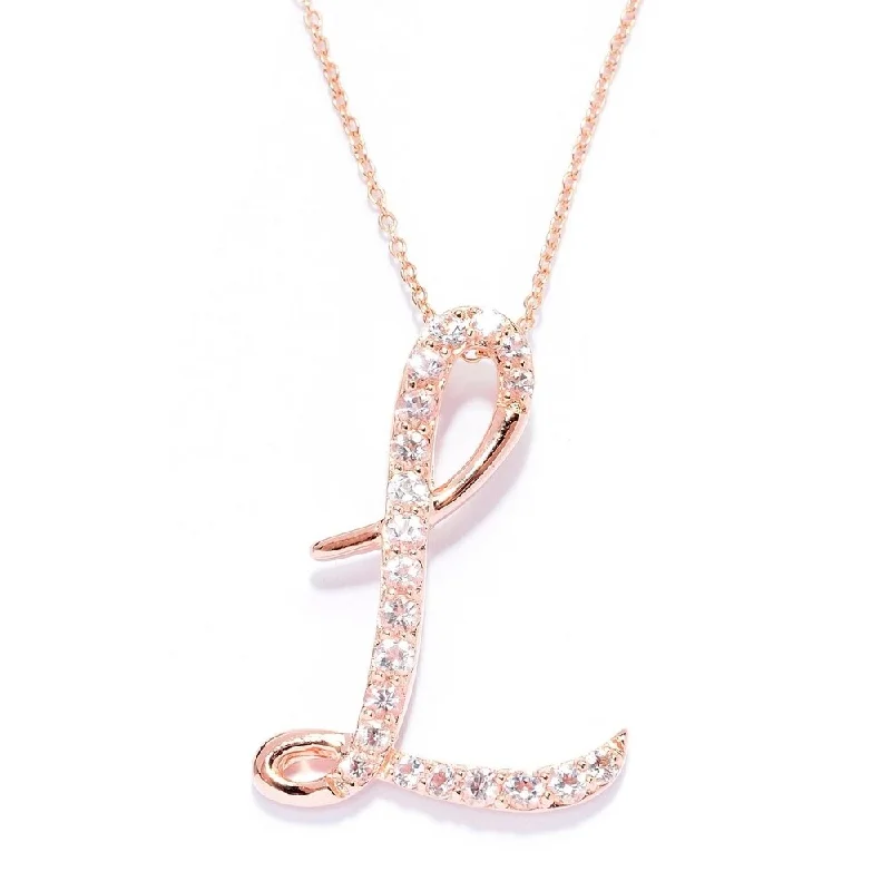 Heavy collar necklaces-18k Rose Gold over Sterling Silver Round Morganite Initial L Necklace