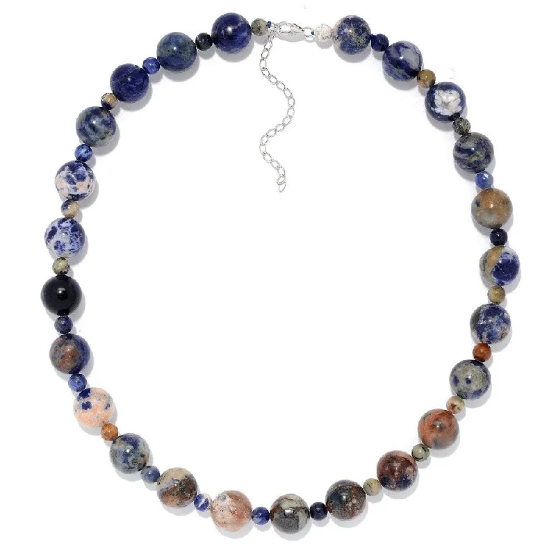 Slanted design necklaces-Sterling Silver 20" Sodalite Beaded Necklace w/ 3" Extender