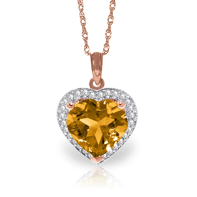 Wide bib necklaces-3.24 Carat 14K Solid Gold Necklace Natural Diamond Heart Citrine