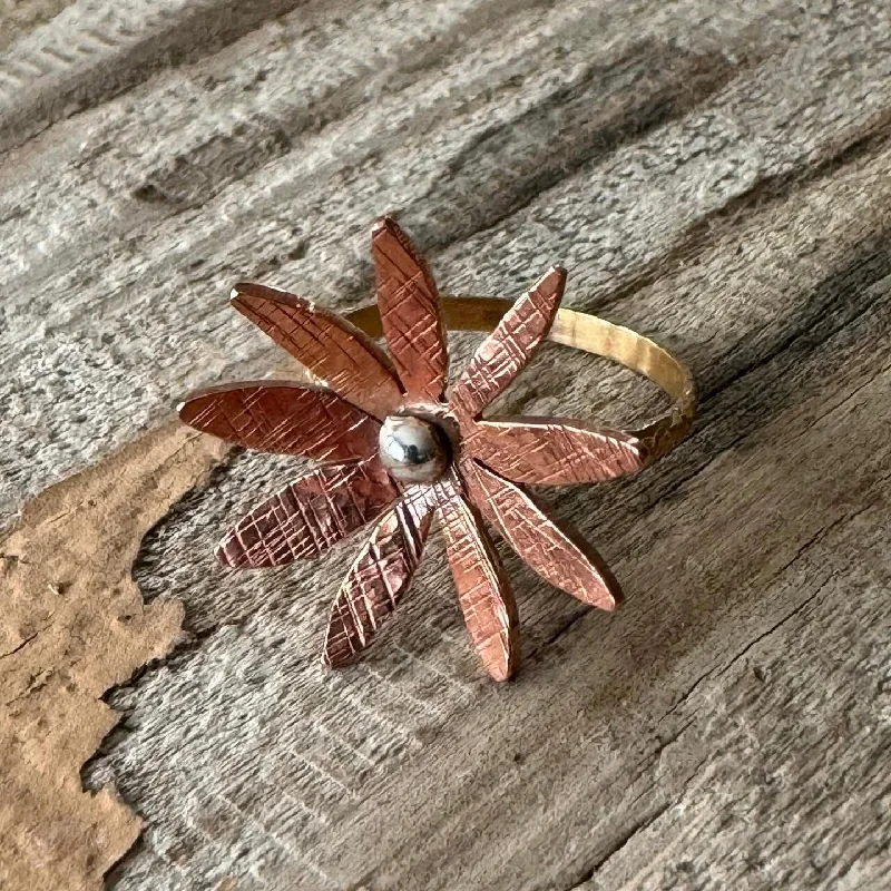 “Evalyn” Handmade Copper Brass and Sterling Silver Floret Statement Ring