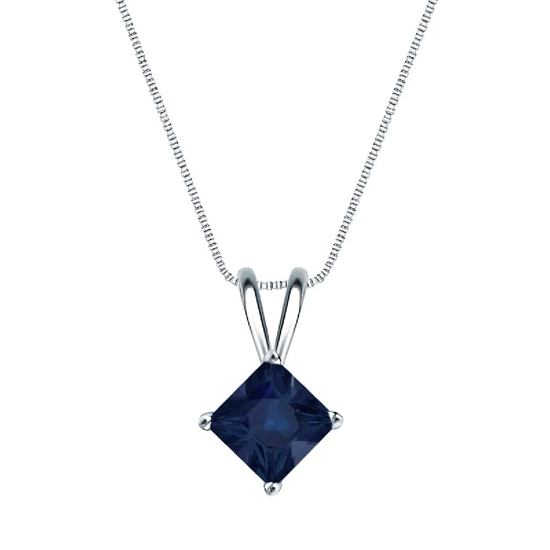 Leaf motif necklaces-Auriya 14k Gold Princess-cut Sapphire Solitaire Necklace 1ct TW