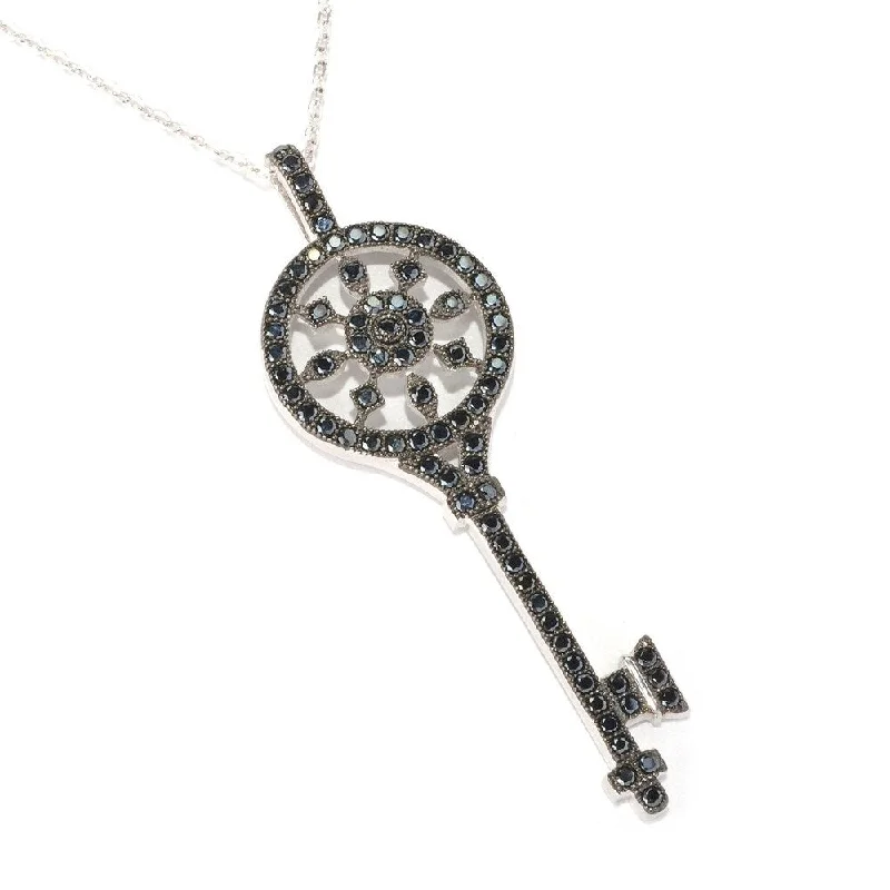 Vivid stone necklaces-Sterling Silver Black Spinel Key Pendant Necklace, 18"