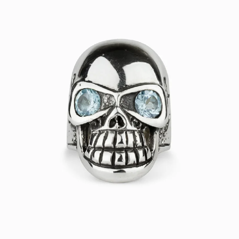 Blue Topaz Skull Ring