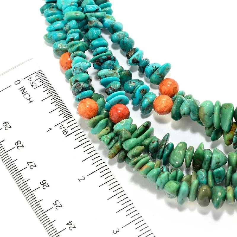 Retro deco necklaces-Sterling Silver 20" Bamboo Coral & Hubei Turquoise 5-Strand Necklace