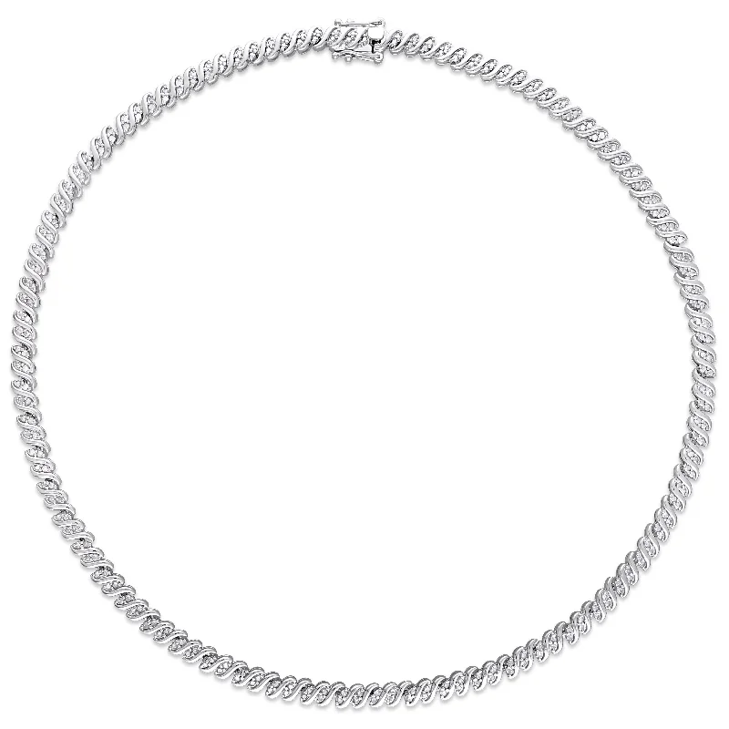 Bold cross necklaces-Miadora Sterling Silver 2ct TDW Diamond Twisted Tennis Necklace - 17 in x 5.1 mm - 17 in x 5.1 mm