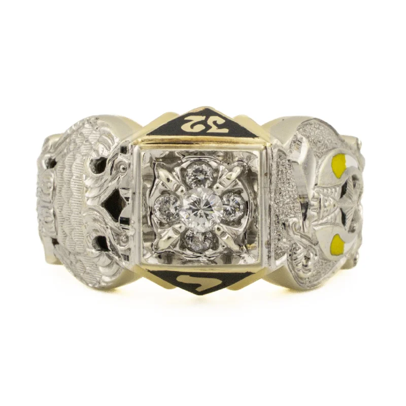 Chunky stone engagement rings-0.25ctw Masonic Ring with Diamond Accents in 10K Two-Tone Gold - Size 10