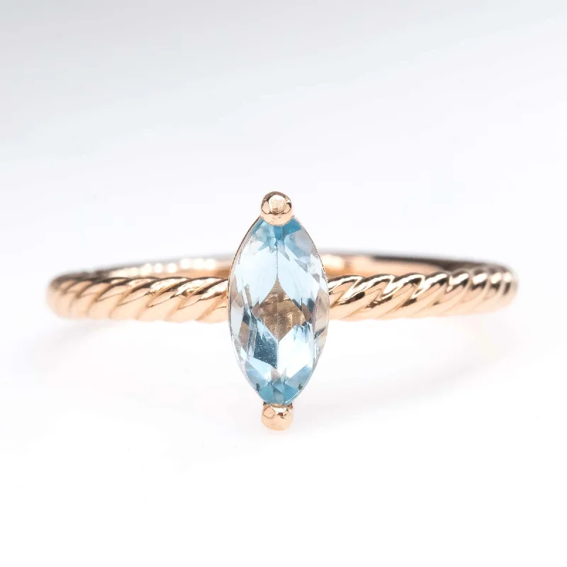 Radiant star engagement rings-Aquamarine Rope Detailed Solitaire Ring in 14K Rose Gold