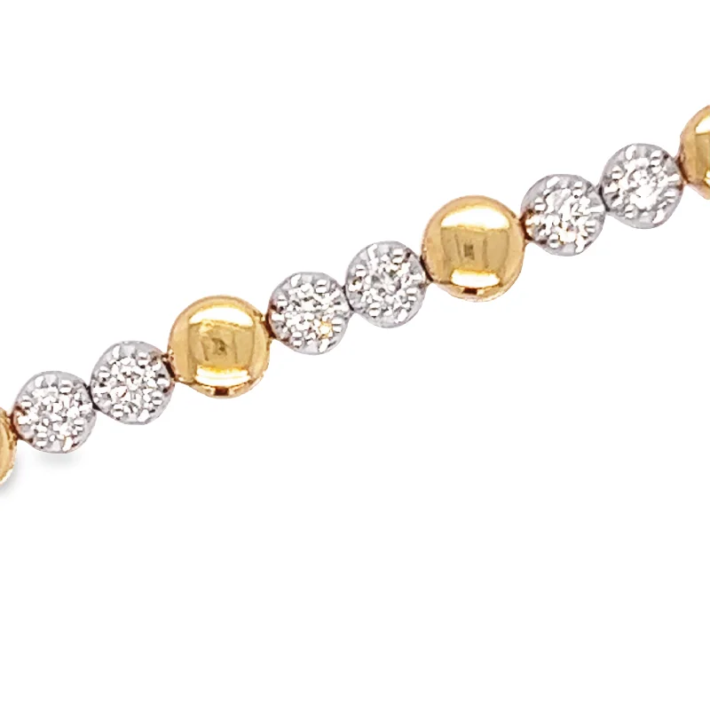 Polished bead bangles-14K Tow Tone Diamond Bracelet - 1.15ctw