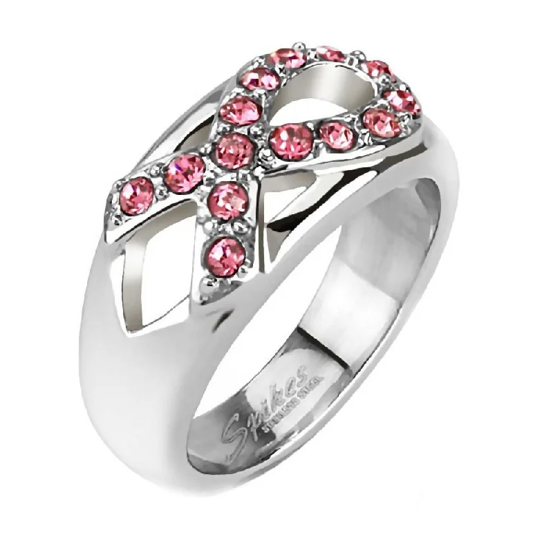 Radiant star engagement rings-Rosalie: 0.42ct Pink Sapphire Ice CZ Ribbon-pattern Fashion Ring