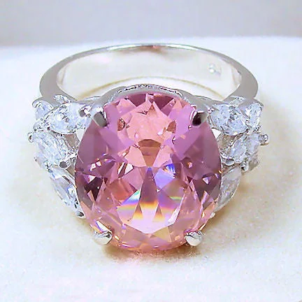 Surf theme engagement rings-Krystal: 9.0ct Pink Sapphire & Russian Ice CZ Cocktail Ring