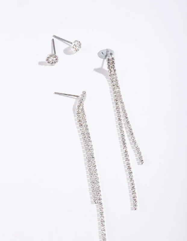 Victorian style earrings-Silver Diamante Chain Earring Pack