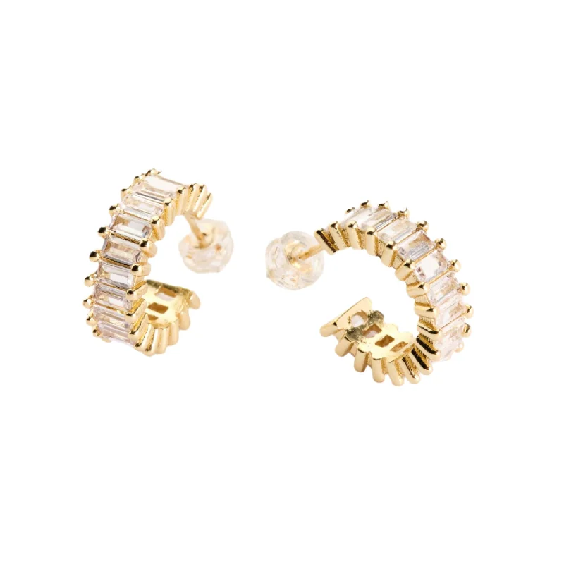 Textured disc earrings-Esther Gold Diamond Hoops