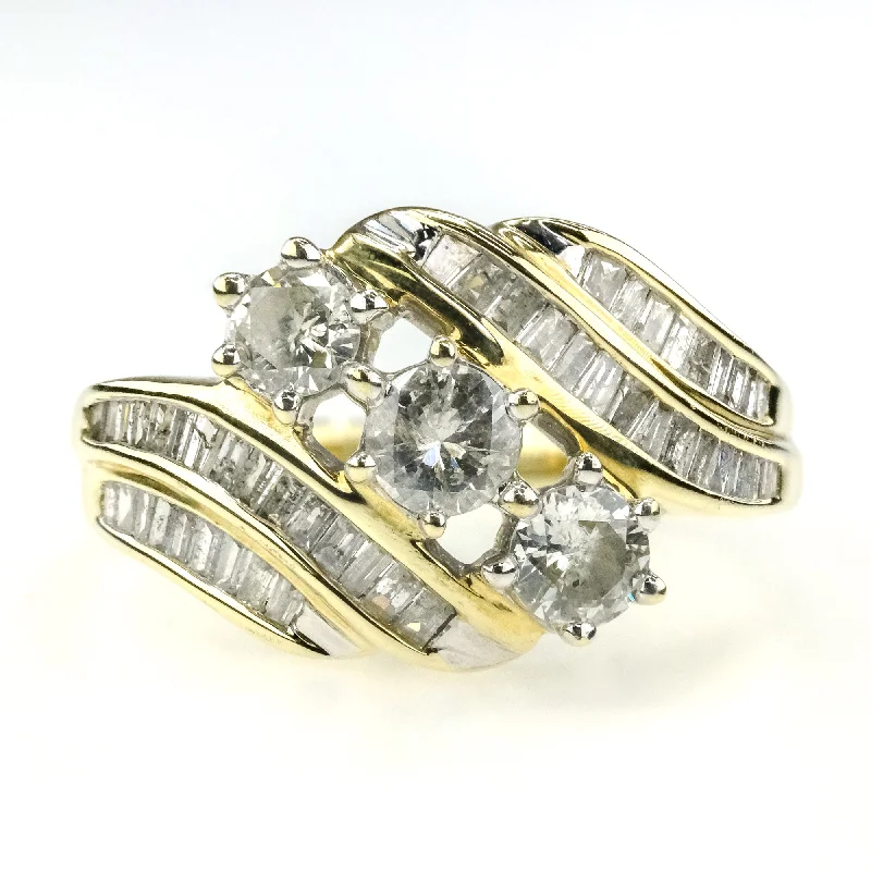 Cluster diamond engagement rings-1.50ctw Diamond Three Stone w/ Side Accents Anniversary Ring in 10K Yellow Gold