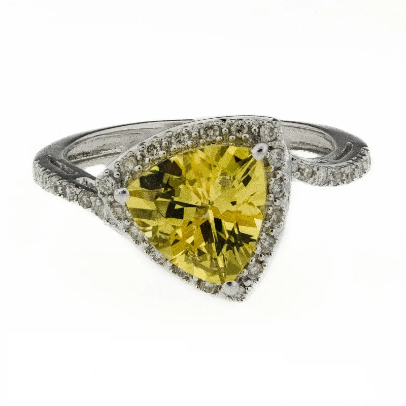 Dual-tone engagement rings-1.25ctw Yellow Beryl with Diamond Accents Ring in 14K White Gold - Size 5.5