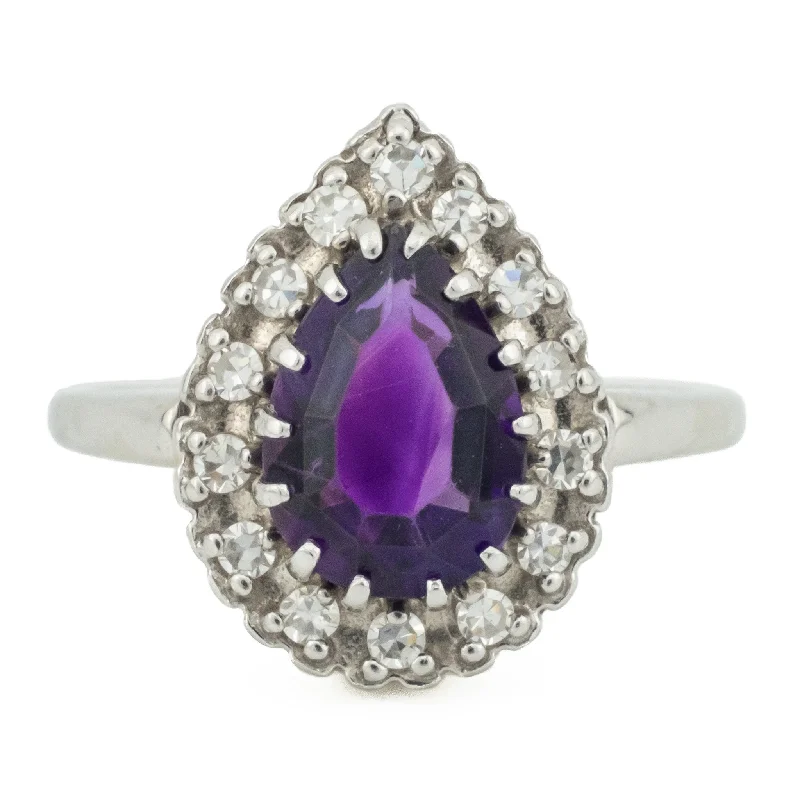 Princess cut engagement rings-3.30ctw Pear Purple Amethyst w/ Diamond Accents Gemstone Ring in 14K White Gold