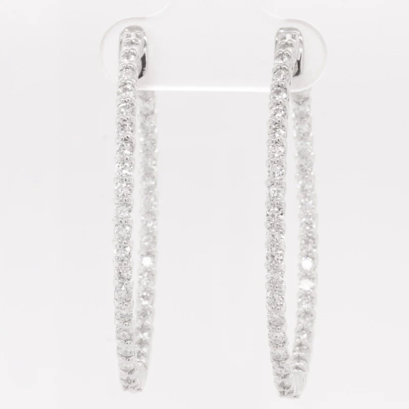 Solid ring earrings-14k White Gold Diamond In & Out Oval Hoop Earrings 8g 2.40ctw G VS2-SI1