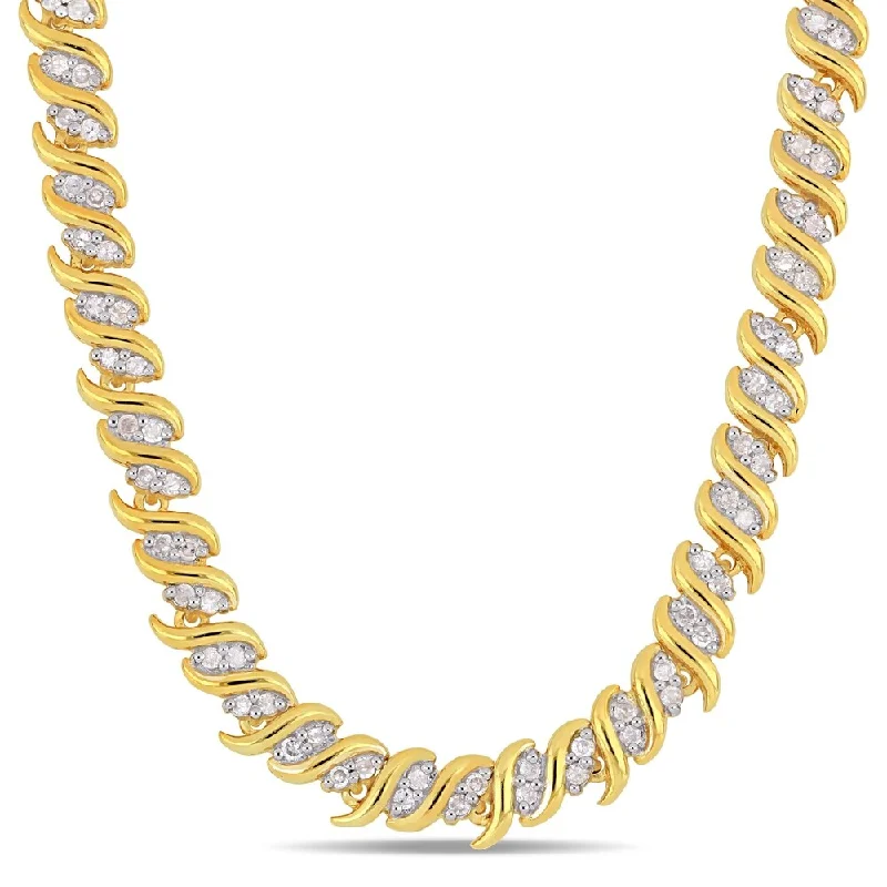 Woven tribal necklaces-Miadora Yellow Plated Sterling Silver 2ct TDW Diamond S-Link Tennis Necklace