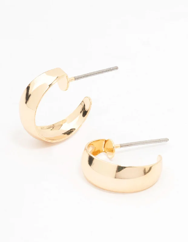 Thin hoop earrings-Gold Curved Huggie Earrings