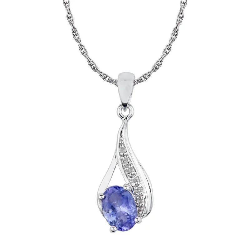 Rope braid necklaces-Viducci 10k White Gold Genuine Oval Tanzanite and Diamond Drop Pendant Necklace