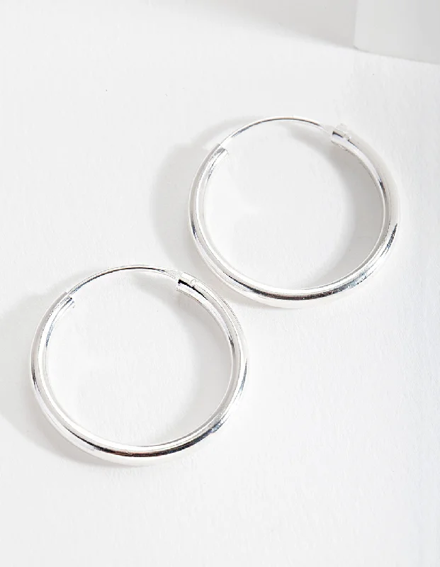 Smooth drop earrings-Sterling Silver Shiny 25mm Hoop Earrings