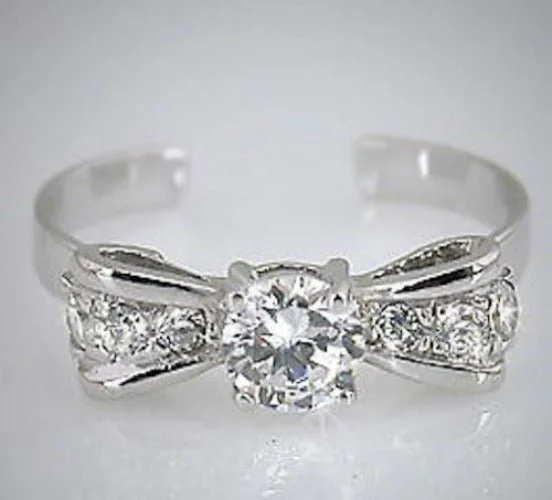 Topaz gem engagement rings-925 Sterling Silver Bow Tie Toe Ring - TRV001