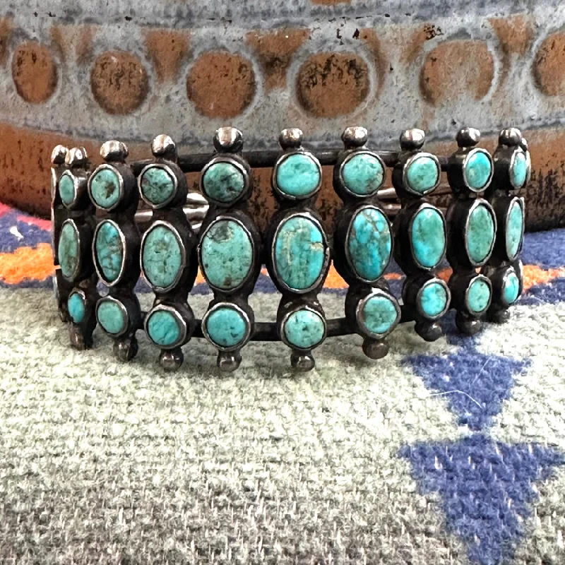 Old cameo bangles-One of A Kind Early Navajo Triple Row Turquoise Sterling Bracelet