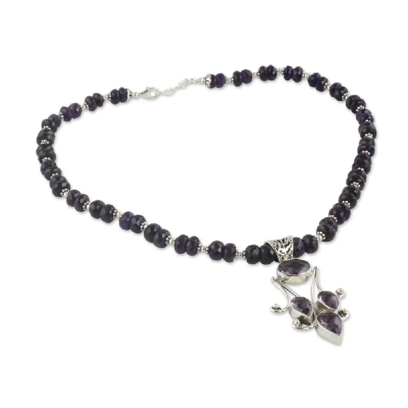 Tide shape necklaces-Purples Sonnet 60 Carat Rondelle Beads with Faceted Amethyst Gemstones in 925 Sterling Silver Womens Pendant Necklace (India)