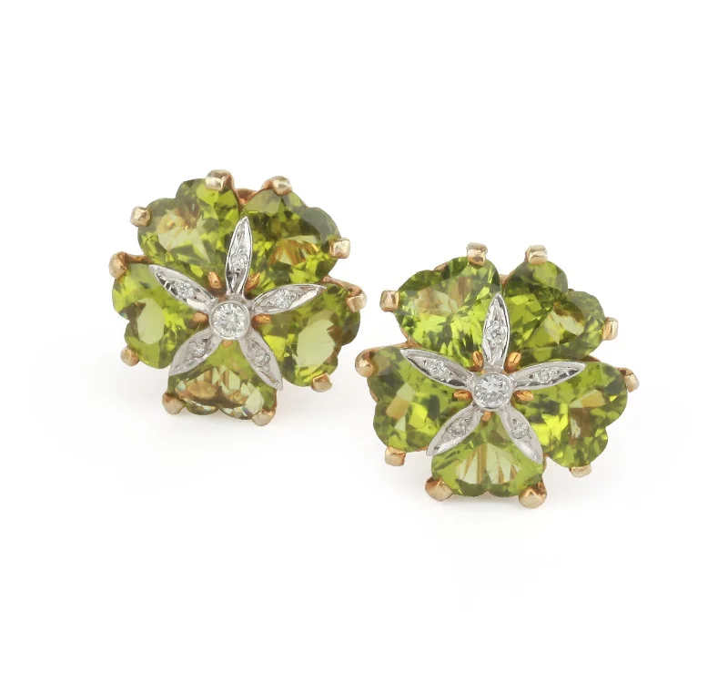 Solid ring earrings-18kt Yellow Gold Sand Dollar Earrings with Peridot and Diamonds