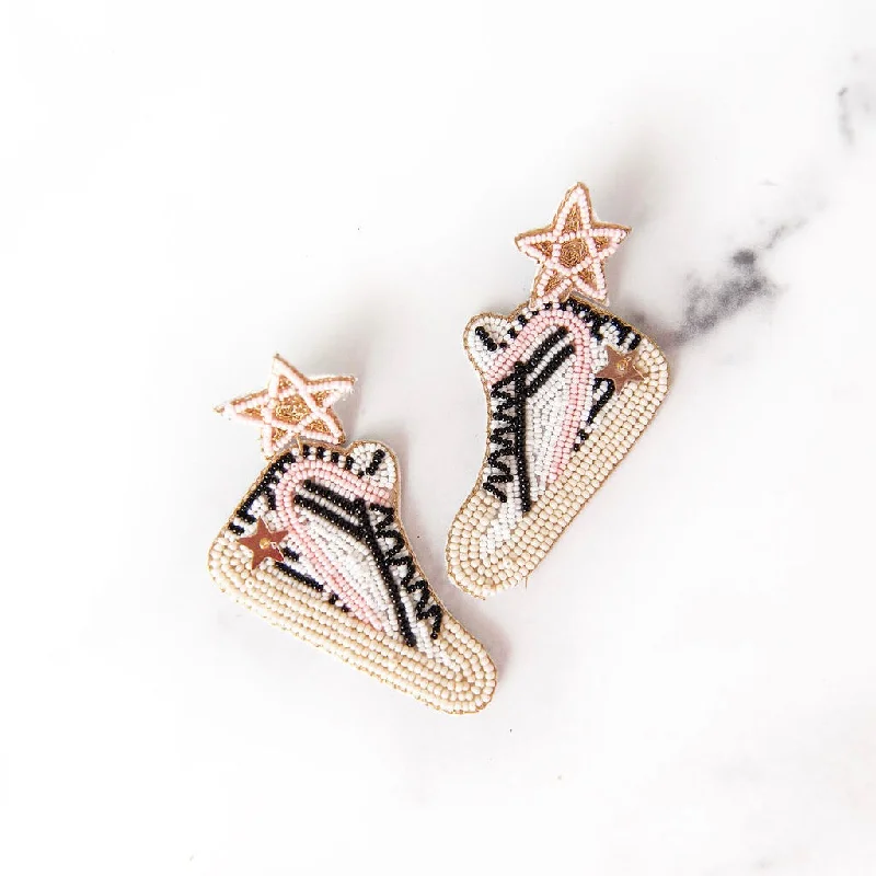 Flat badge earrings-Pink and Gold Star Sneaker Earrings