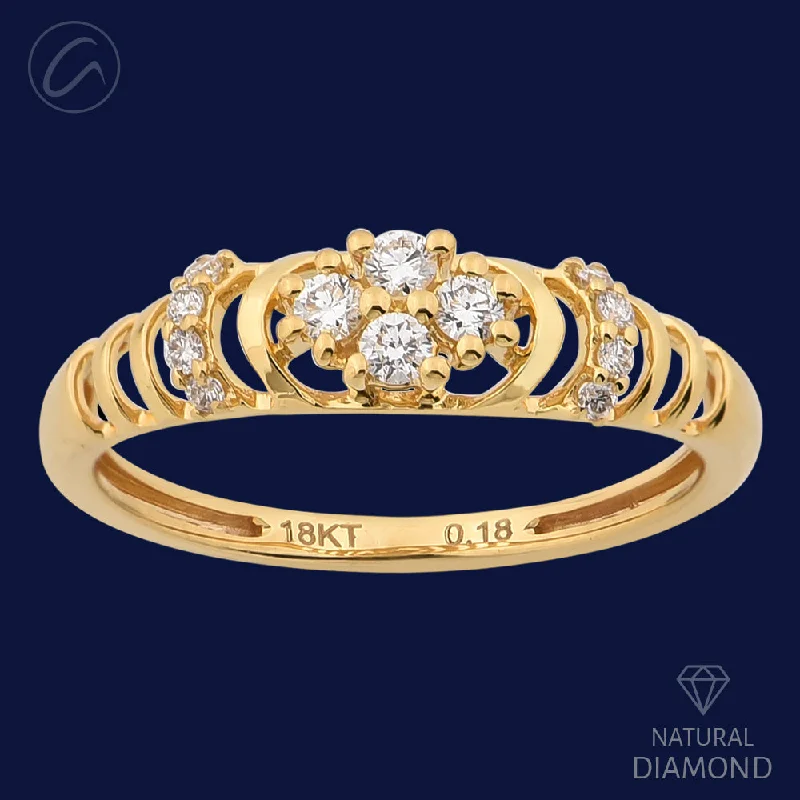 Radiant star engagement rings-Petite Floral Diamond + 18k Gold Ring