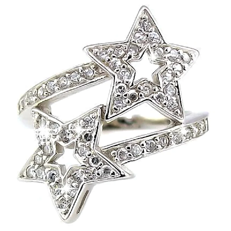 Asymmetrical engagement rings-Galaxy: Shooting Stars Simulated Diamond CZ Designer Crossover Ring