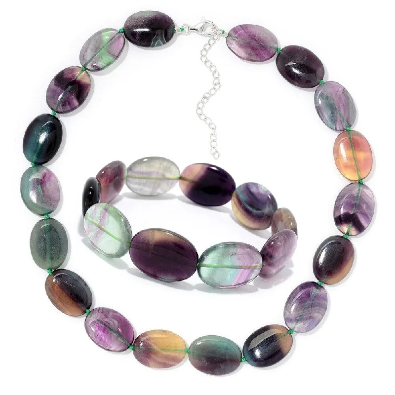 Stellar star necklaces-Sterling Silver 18" Multi Fluorite Beaded Necklace & Bracelet Set