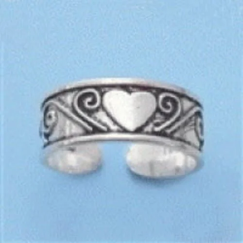 Satin finish engagement rings-Heart Design Sterling Silver Toe Ring