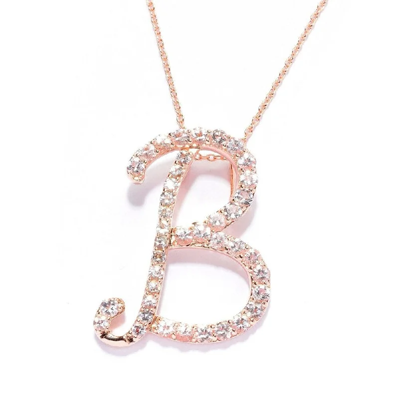 Vine braid necklaces-18k Rose Gold over Sterling Silver Round Morganite Initial B Necklace