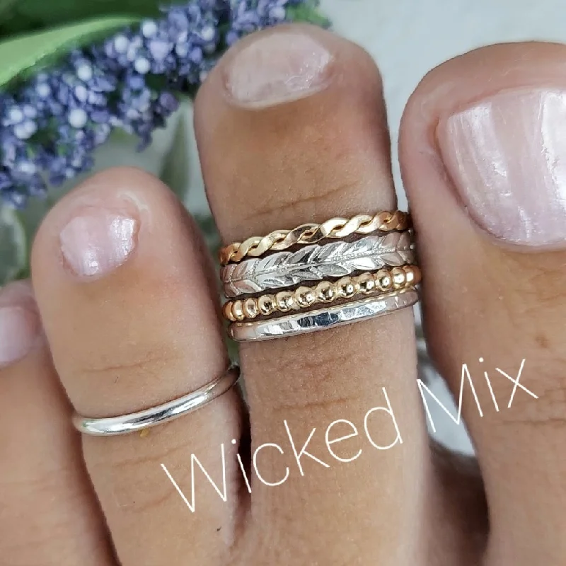 Carved initial engagement rings-Wicked 4-Ring Stacked Set