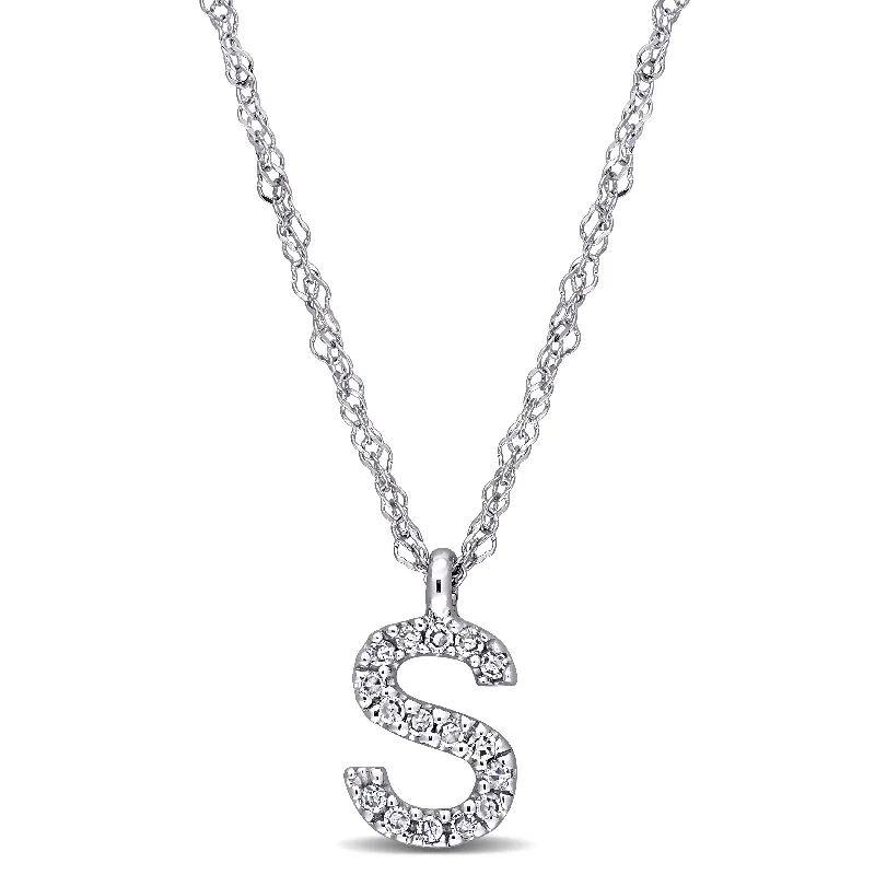 Thin filigree necklaces-Miadora 14k White Gold Diamond Accent S Initial Necklace - 9.1 mm x 17 inch x 5.3 mm - 9.1 mm x 17 inch x 5.3 mm