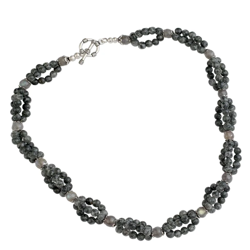 Spiral knot necklaces-Handmade Sterling Silver 'Evening Muse' Labradorite Beaded Necklace (India)